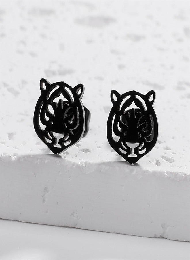 WCRAZYE Stainless Steel Animal Stud Earrings for Women Simple Tiger Head Stud Earrings Punk Hollow Animal Cartilage Pierced Hypoallergenic Studs Earring Fashion Jewelry Gifts (4 Pairs Tiger Earrings) - Image 4